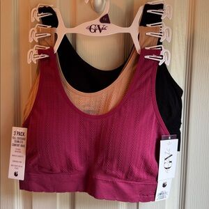 NWT GLORIA VANDERBILT SET OF THREE WIRELESS BRA SETS BURGUNDY TAN & BLACK 1X